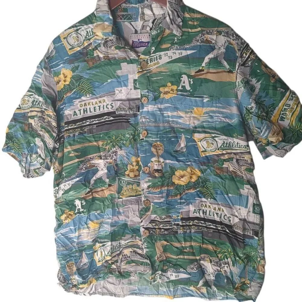 MLB Official Reyn Spooner Oakland Athletics Hawaiian Shirt M Medium